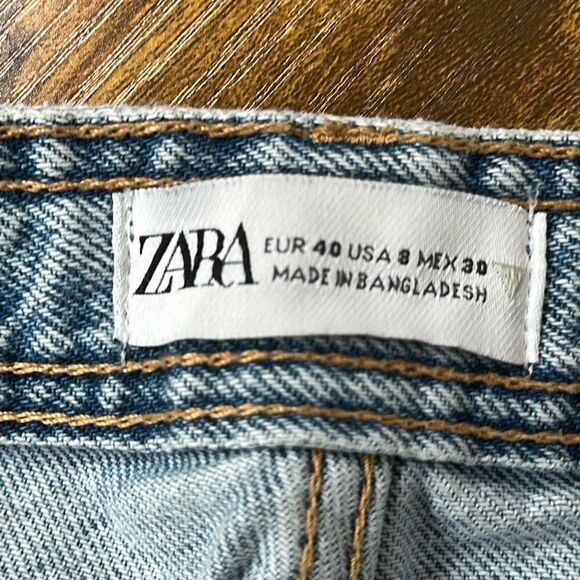 Zara Y2K Mid Rise Cargo Jeans Straight Leg size 8 Light Wash Unique Split Hem - Picture 9 of 9